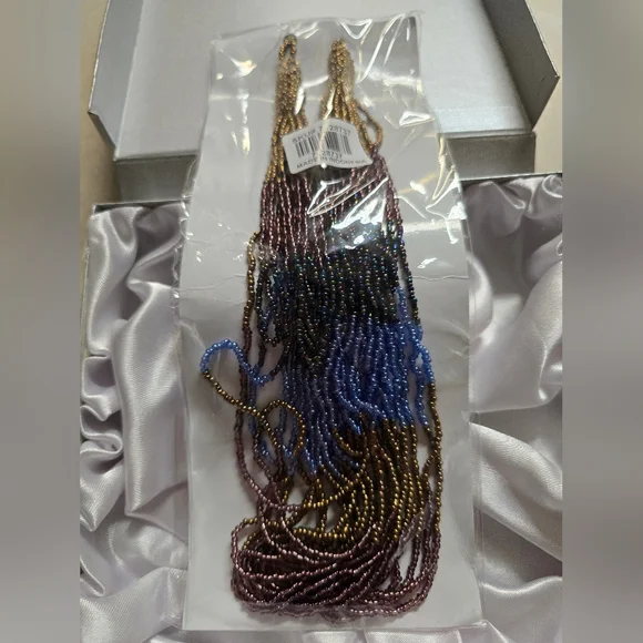 Blue and Brown Seed Beaded Multi Strand Necklace 22 Inches, NIB - Picture 6 of 6